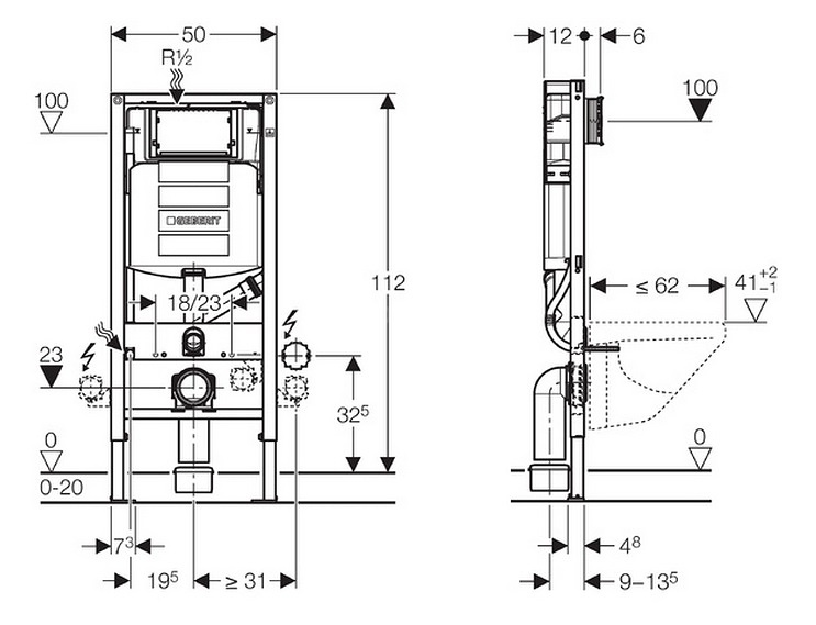 Инсталляция гибрид. Инсталляция Геберит схема монтажа. Унитаз ГЭБЭРИТ схема монтажа. Инсталляция Geberit диаметр слива. Высота инсталляции Геберит.