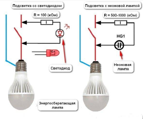 Можно ли лампой. Схема подключения светодиода в выключателе с подсветкой. Схема подключения мигающей лампы. Схема подключения светодиодной энергосберегающей лампы. Схема выключателя с подсветкой на светодиоде для светодиодных ламп.