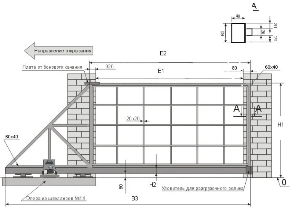 Схема сборки откатных ворот 4м