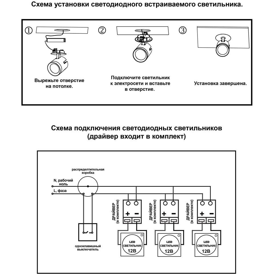 Как подключить точечные светильники: схемы, порядок работ