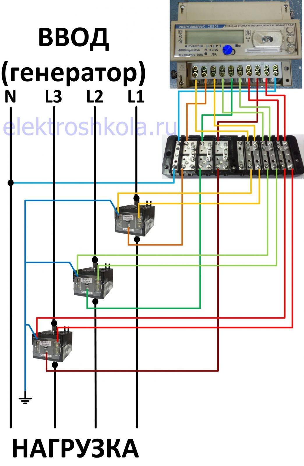 Схема подключения трехфазного счетчика с трансформаторами