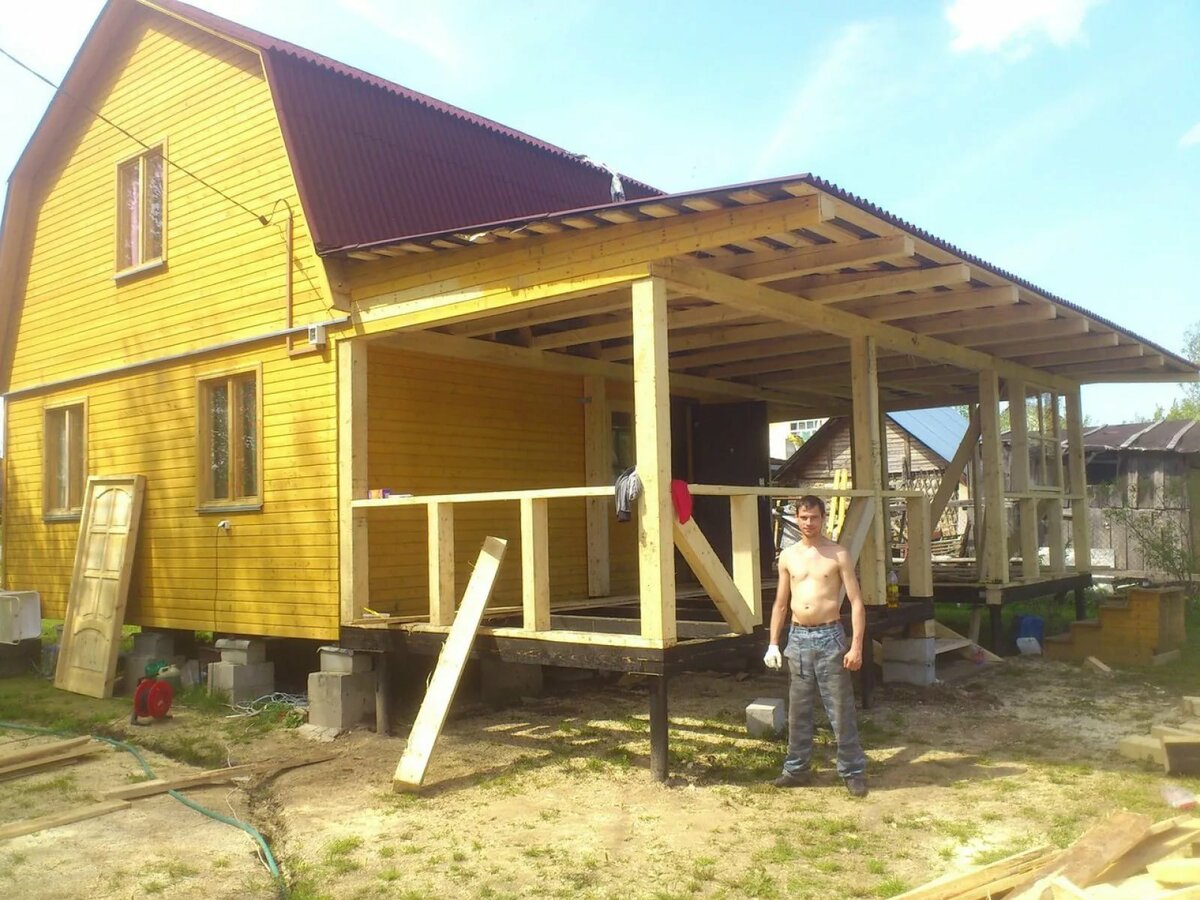 Каркасная пристройка к деревянному дому