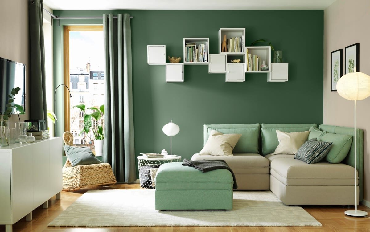 светло зеленый цвет стен в интерьере