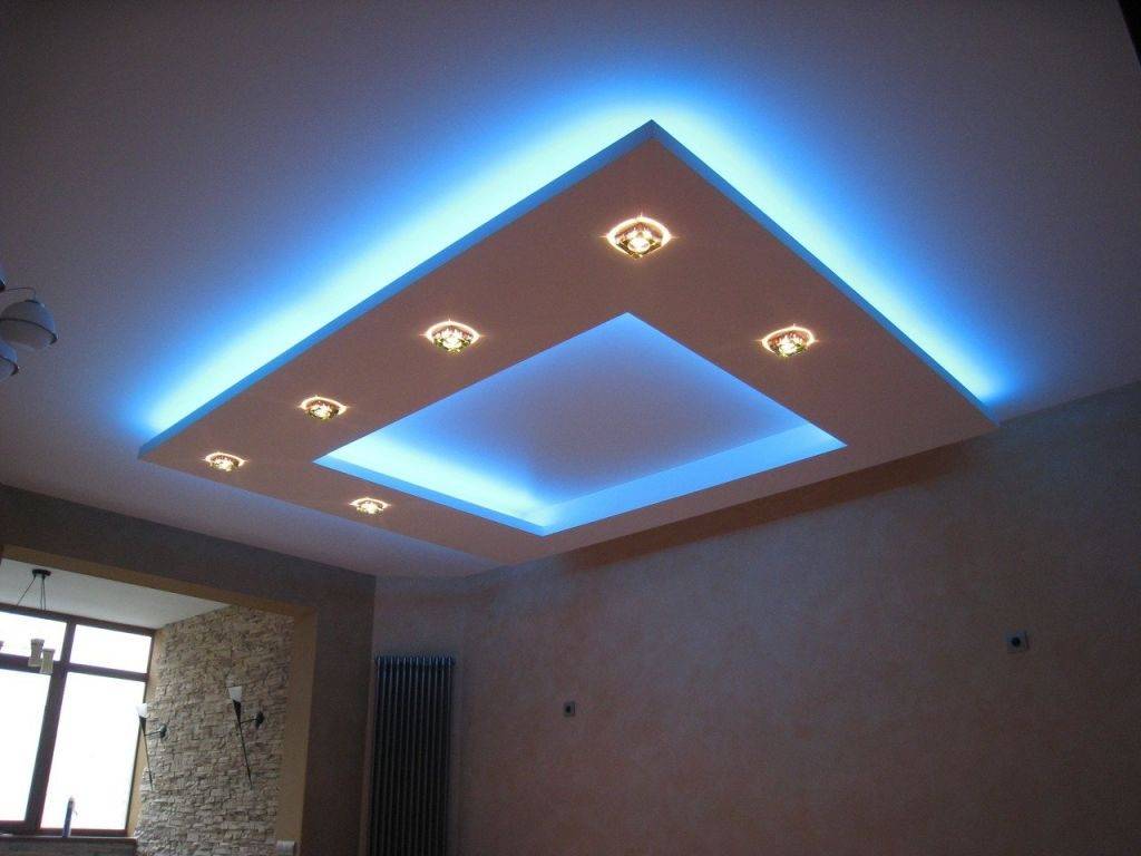Натяжной потолок с подсветкой: светодиодная лента по периметру, внутренняя подсветка светодиодами, потолок с контурной скрытой подсветкой