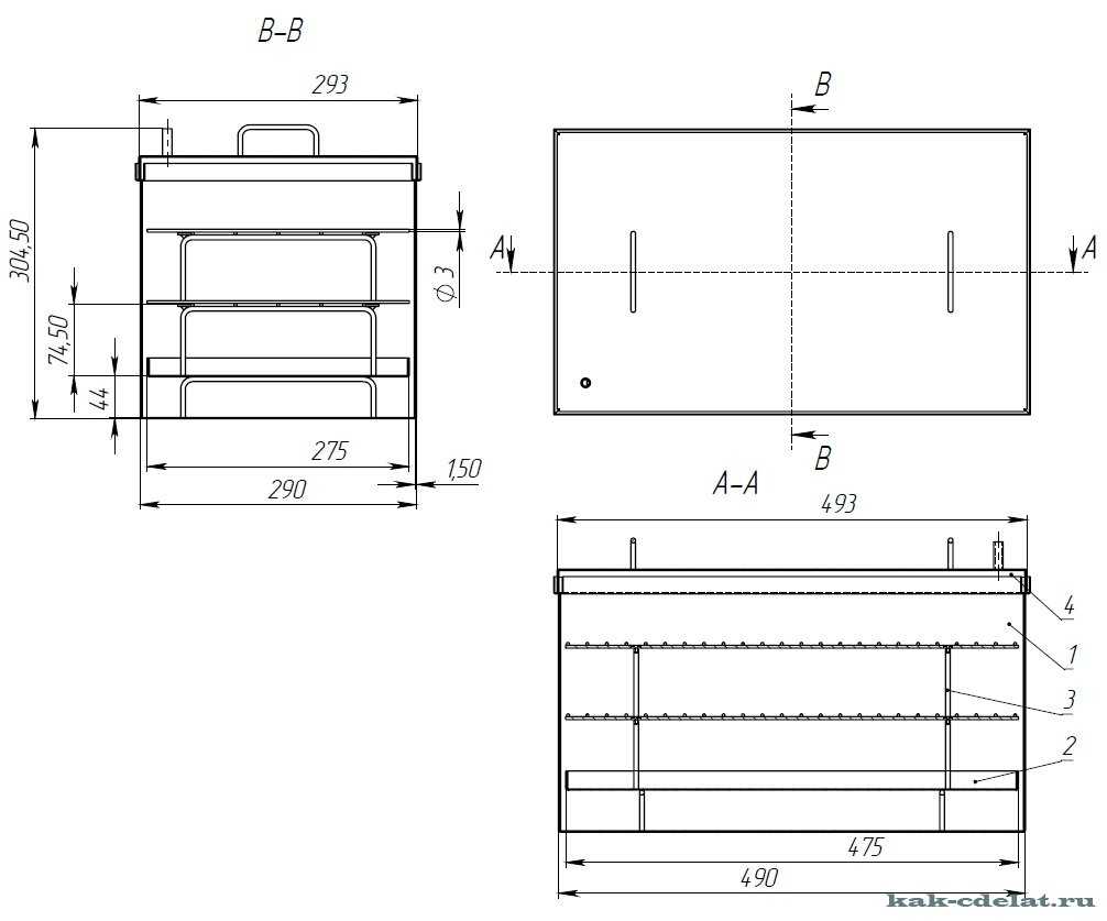 Коптильня из нержавейки чертеж с размерами