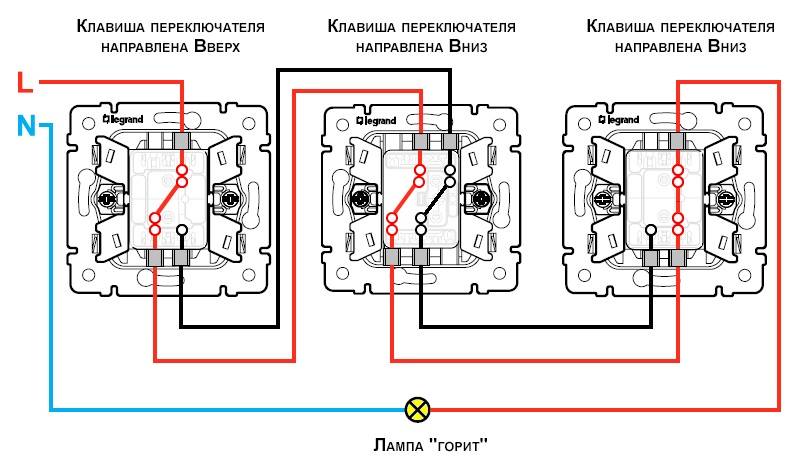 Как подключить проходной выключатель (управление светом из двух и более точек)