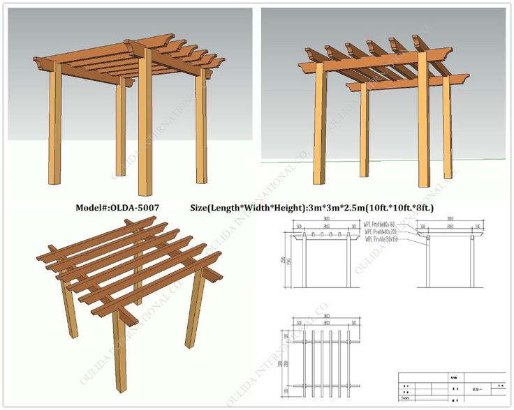 Чертеж перголы из дерева с размерами
