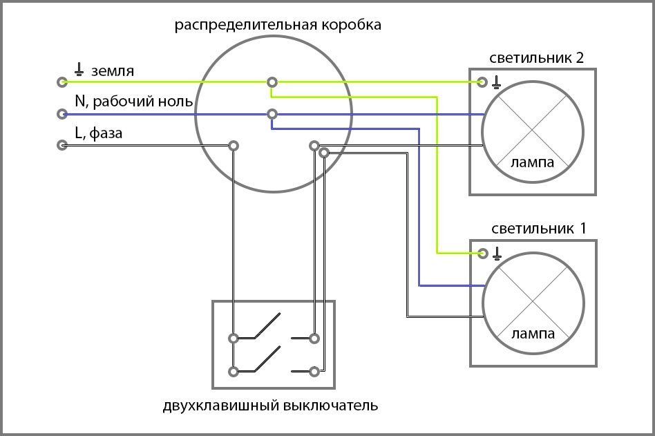 Схема подключения двухклавишного выключателя: варианты