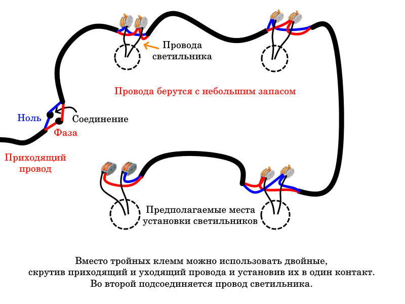 Схема подключения точечных светильников на потолке 4